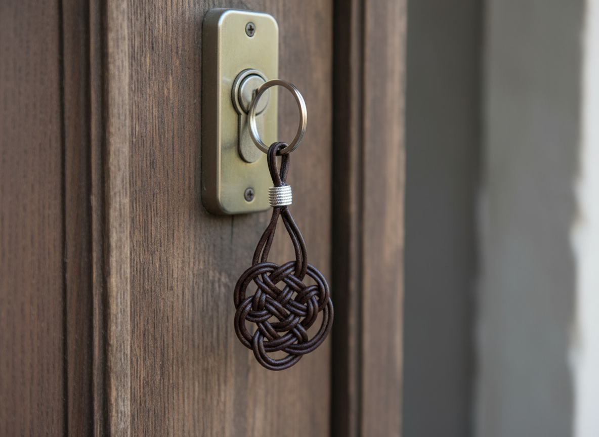 Llavero con el símbolo celta del amor eterno hecho en cuero