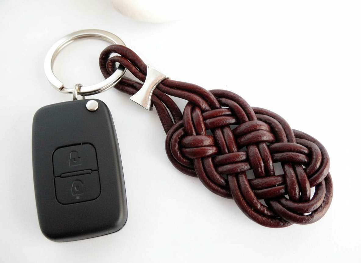 llavero de cuero con nudo celta de la prosperidad