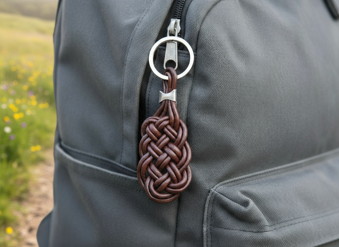 llavero de cuero con nudo celta de la prosperidad