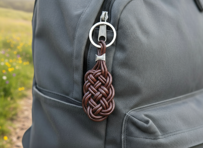 llavero de cuero con nudo celta de la prosperidad