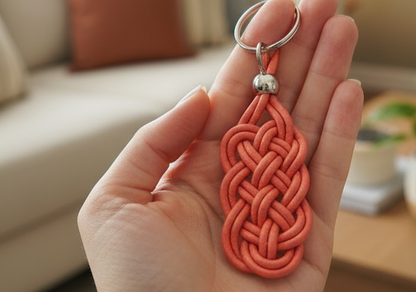 Llavero de cuero rojo trenzado  para hombre o mujer