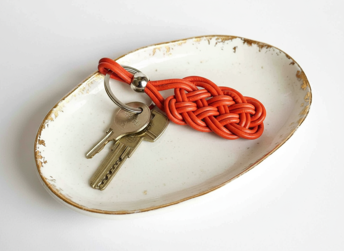 Llavero de cuero rojo trenzado  para hombre o mujer