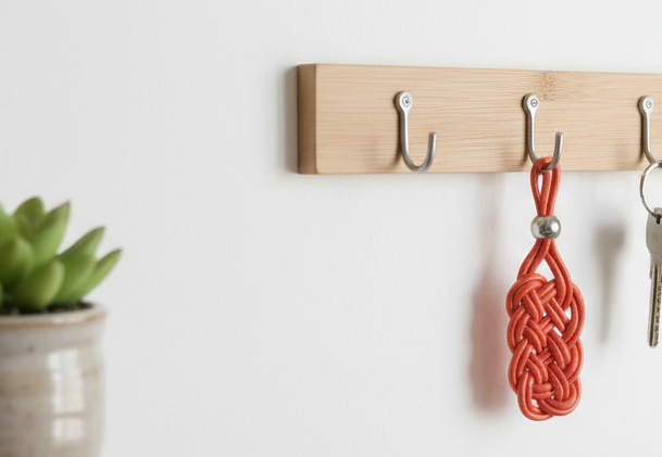 Llavero de cuero rojo trenzado  para hombre o mujer