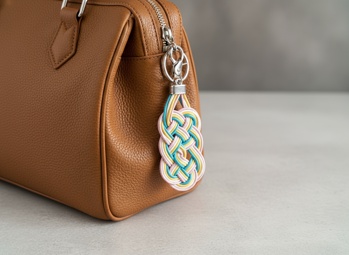 Porte-clés et bijou de sac en cuir tressé avec nœud infini