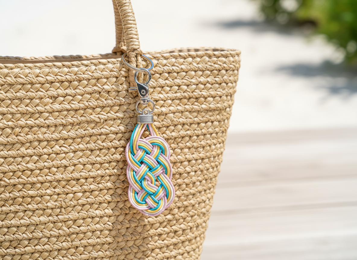 Porte-clés et bijou de sac en cuir tressé avec nœud infini