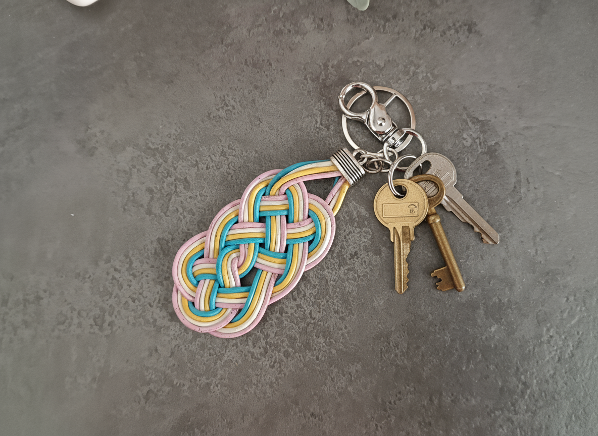 Porte-clés et bijou de sac en cuir tressé avec nœud infini