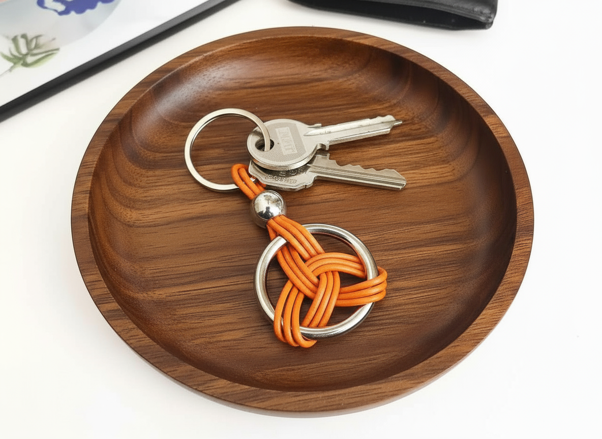 Porte-clés symbole celtique à cliquet en cuir et acier