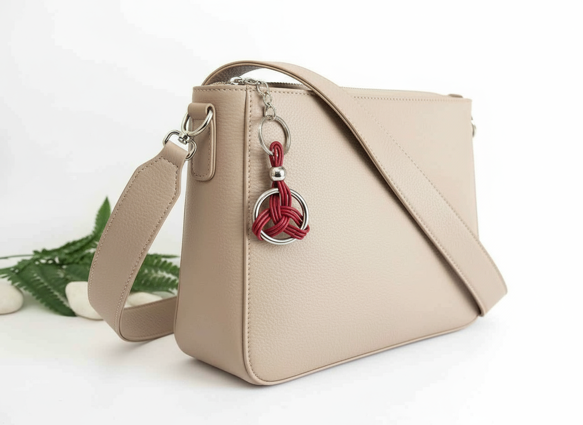 Porte-clés symbole celtique à cliquet en cuir et acier