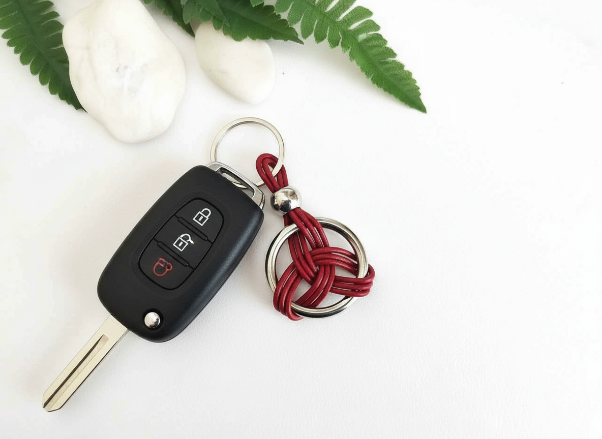 Porte-clés symbole celtique à cliquet en cuir et acier