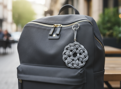 Porte-clés symbole celtique à cliquet en cuir et acier