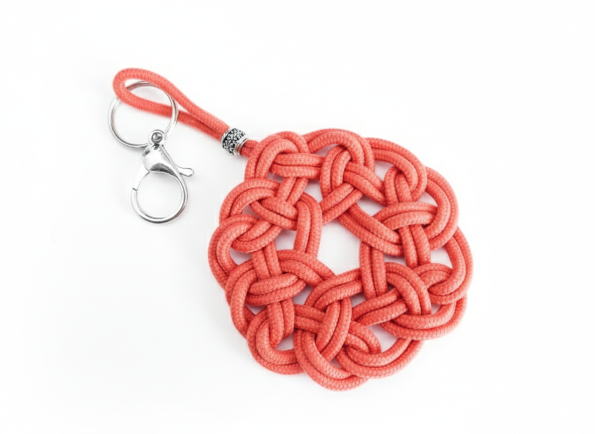 Porte-clés symbole celtique à cliquet en cuir et acier