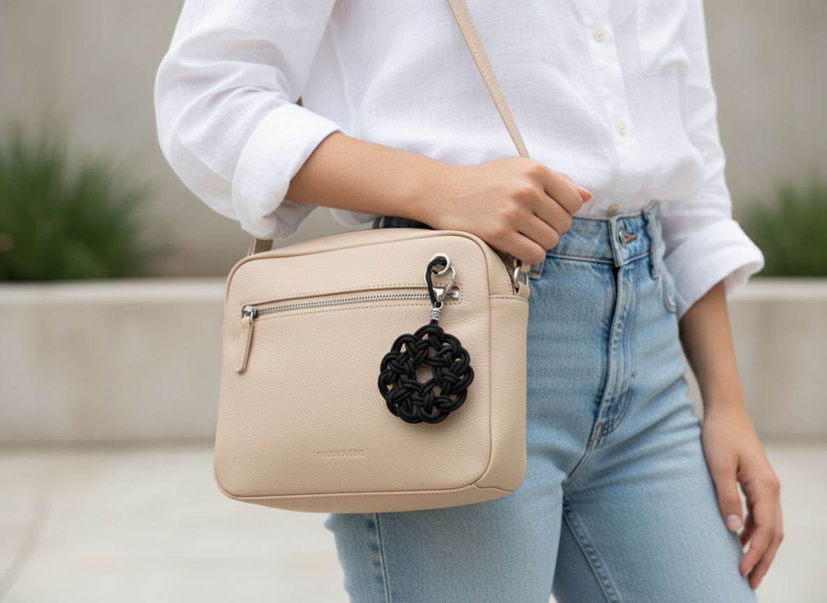 Porte-clés symbole celtique à cliquet en cuir et acier