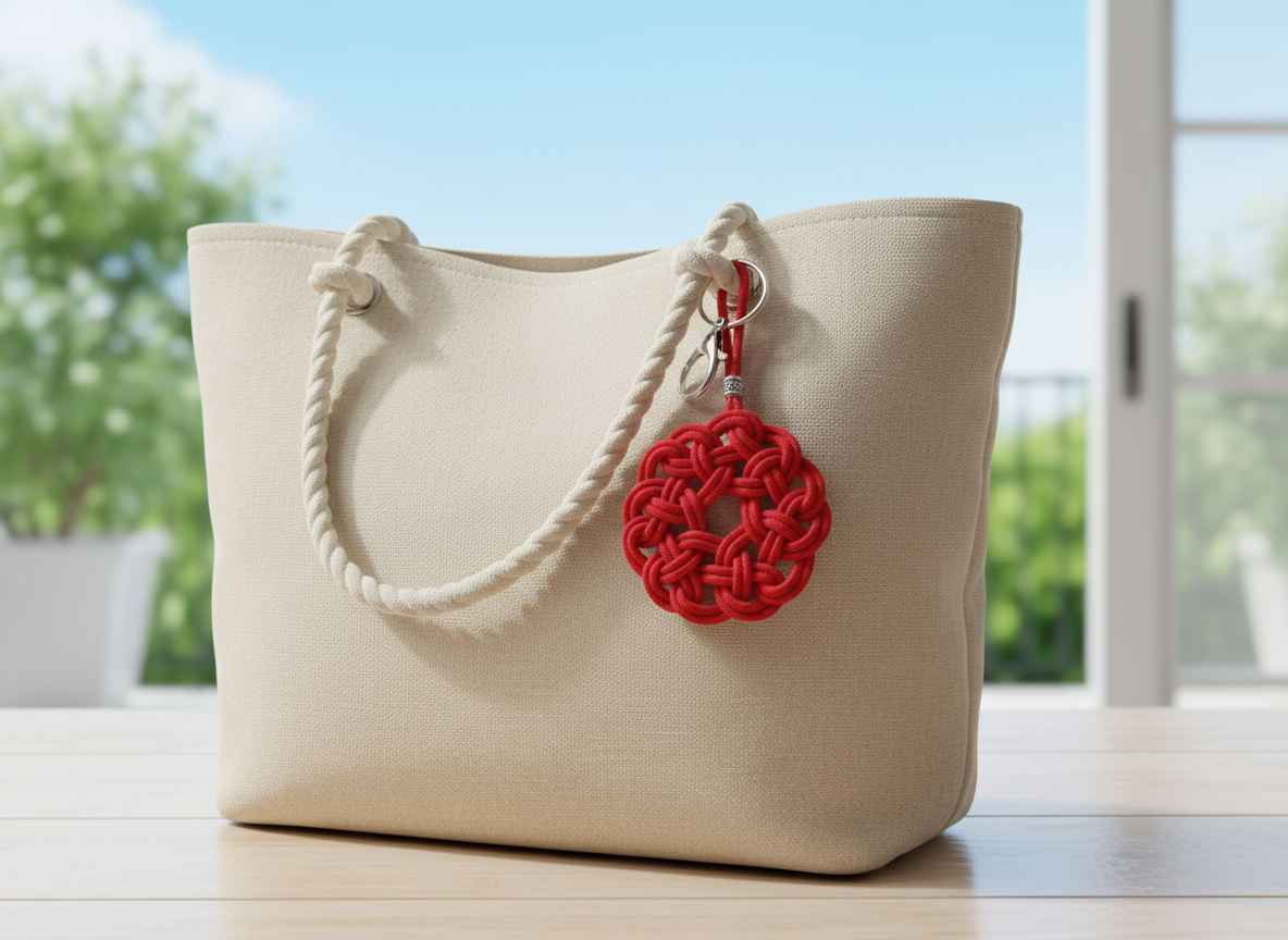 Porte-clés symbole celtique à cliquet en cuir et acier