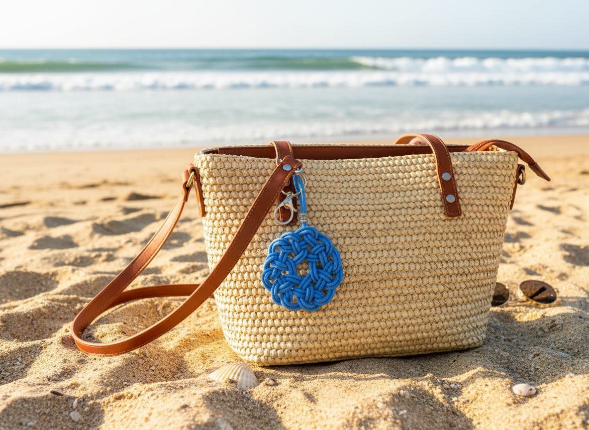 Porte-clés symbole celtique à cliquet en cuir et acier