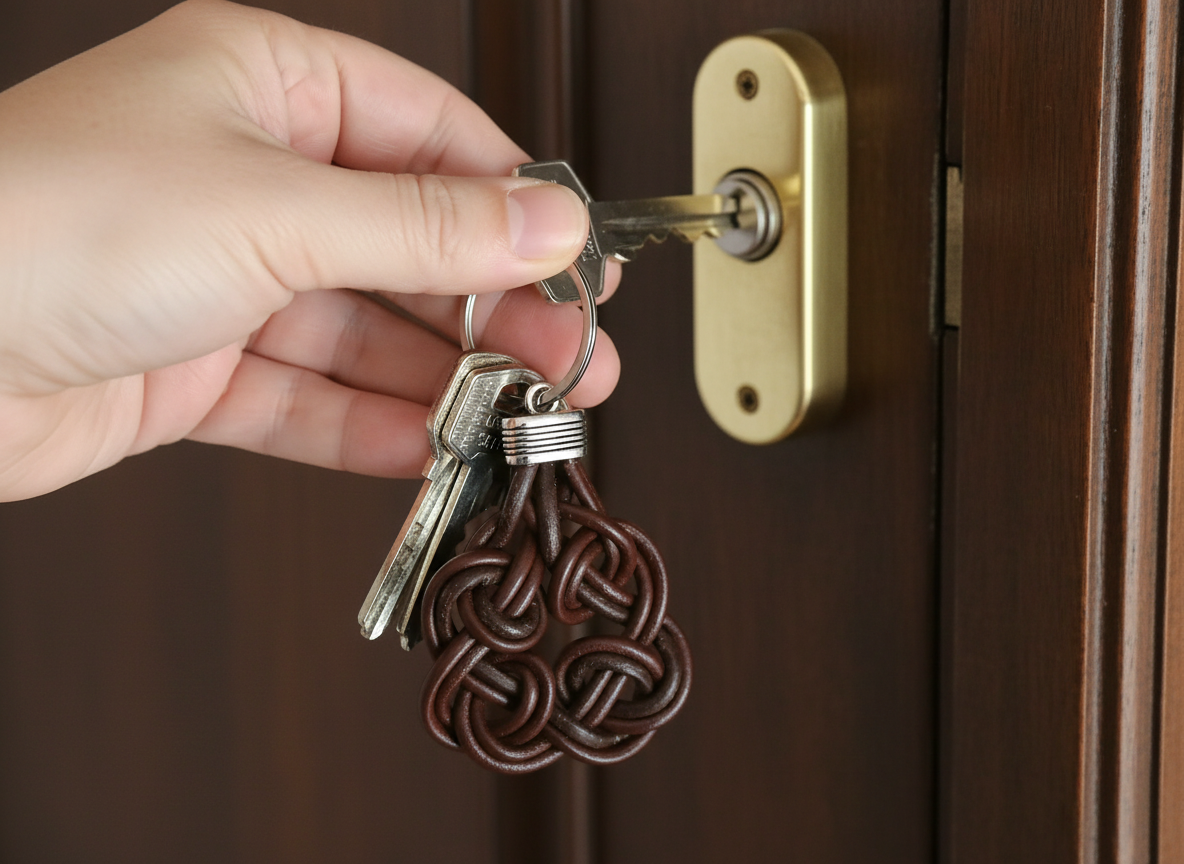 llavero de cuero con nudo de la paternidad 