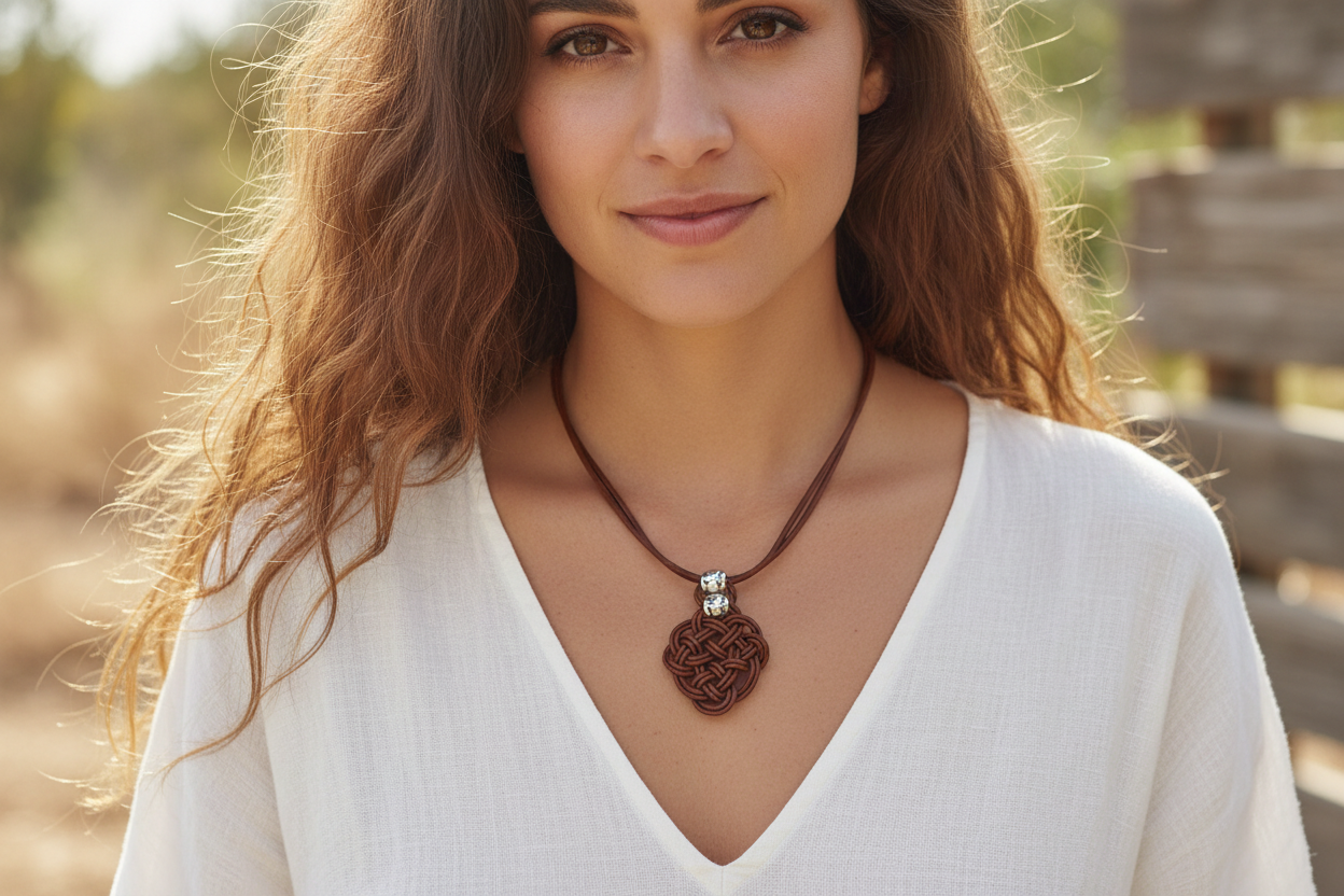 Leather necklace woman with Celtic symbol pendant