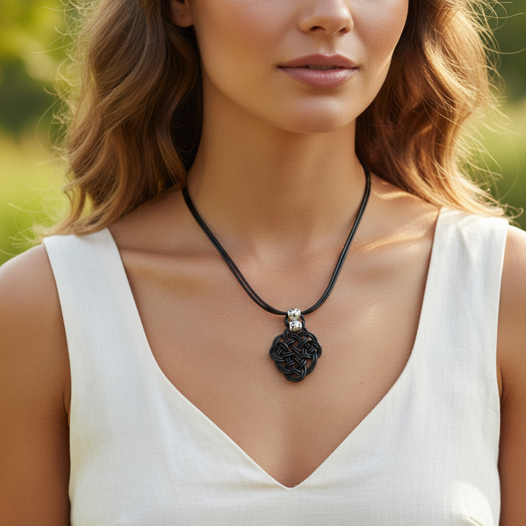 Collier femme en cuir avec pendentif symbole celtique