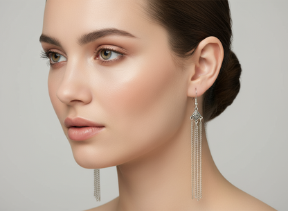 Long silver earrings Celtic style