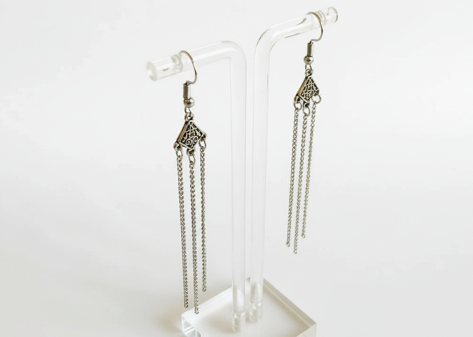 Long silver earrings Celtic style