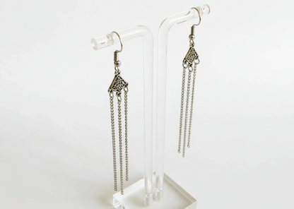 Long silver earrings Celtic style