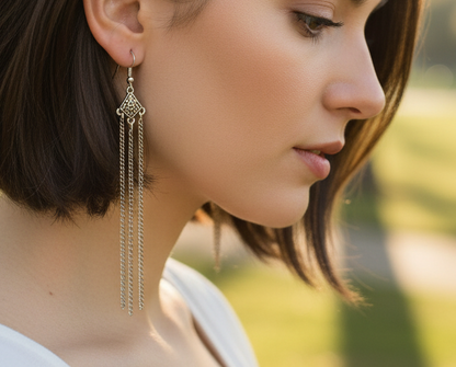 Long silver earrings Celtic style
