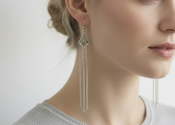 Long silver earrings Celtic style