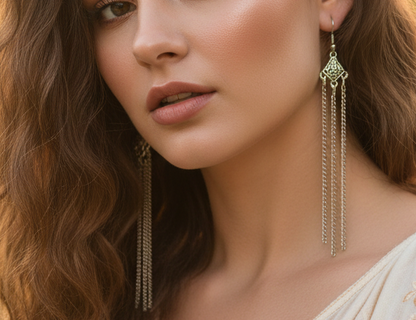 Long silver earrings Celtic style