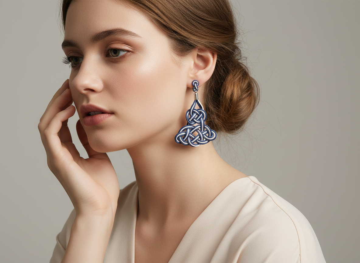 pendientes con nudo marinero en azul y blanco