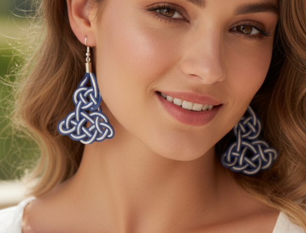 pendientes con nudo marinero en azul y blanco