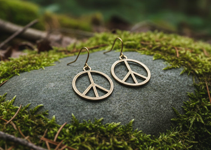 Pendientes con diseño del icónico símbolo de la paz, representando armonía y tranquilidad