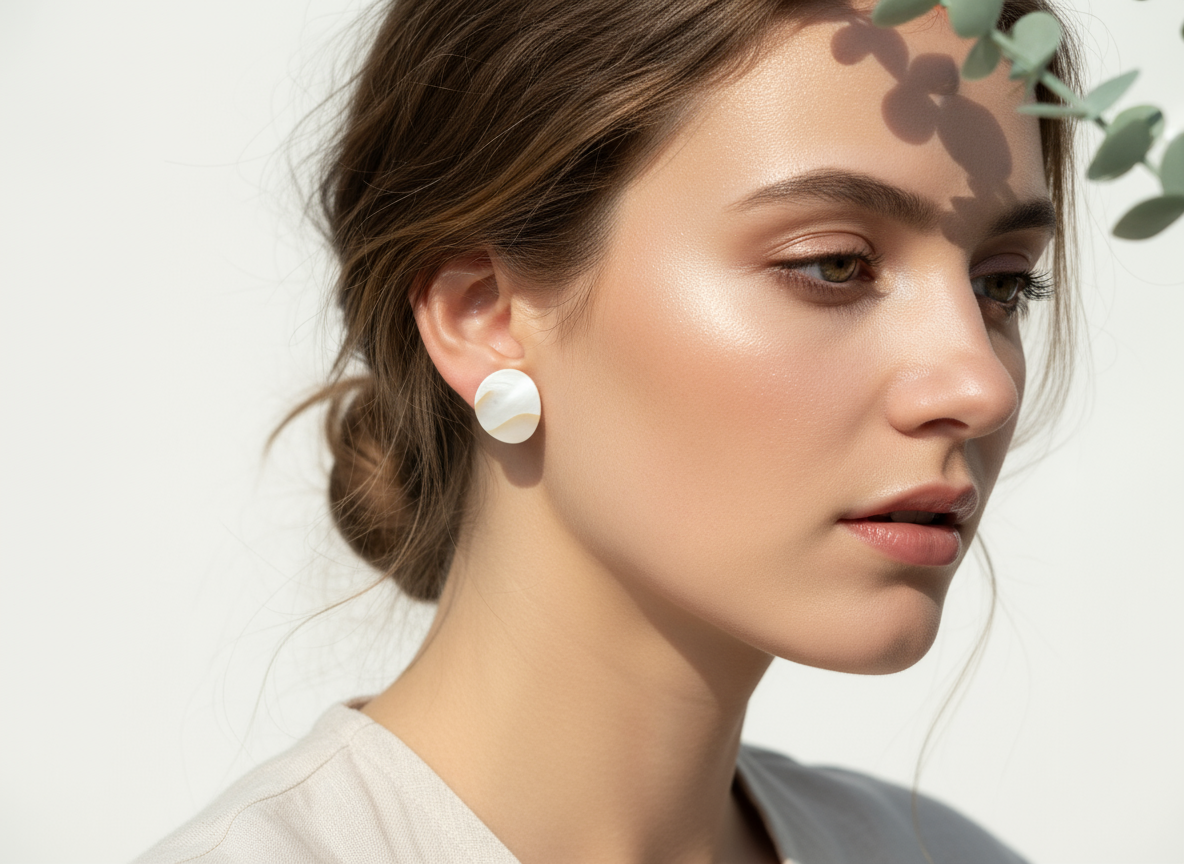 Pendientes tipo botón de nácar natural, son pequeños y discretos con forma de gota o lagrima, son naturales y por lo tanto no son exactamente iguales en&nbsp; color, cualquier diferencia entre ellas no es un fallo es la demostración de que son totalmente naturales.