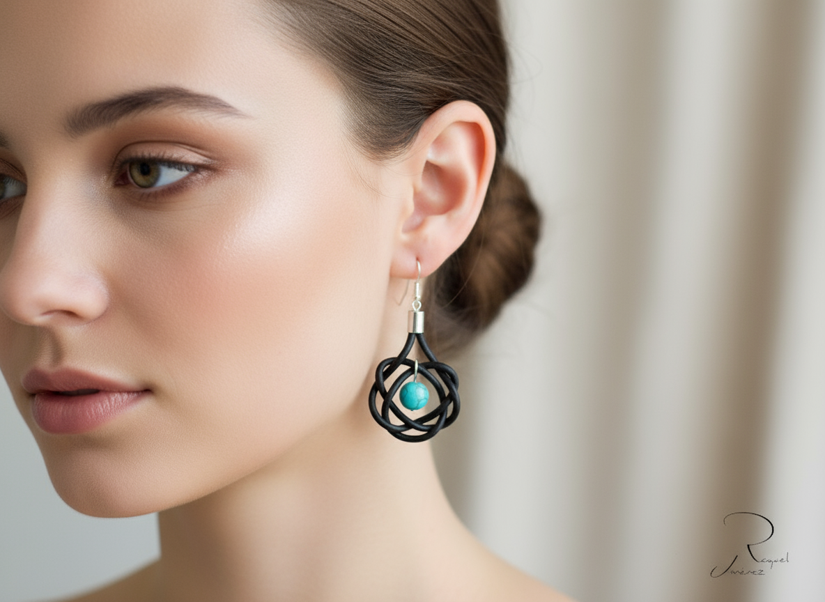 Pendientes con nudos de cuero y turquesa