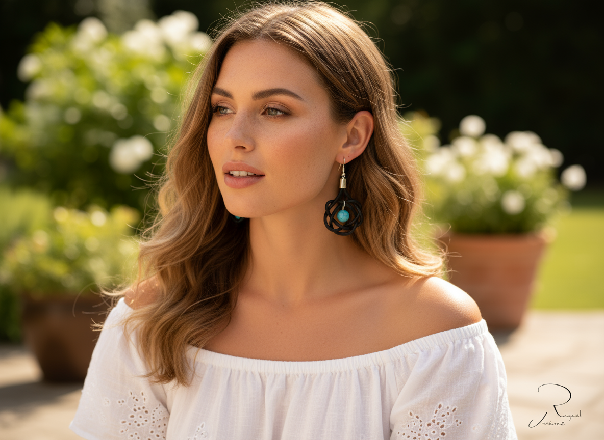 Pendientes con nudos de cuero y turquesa