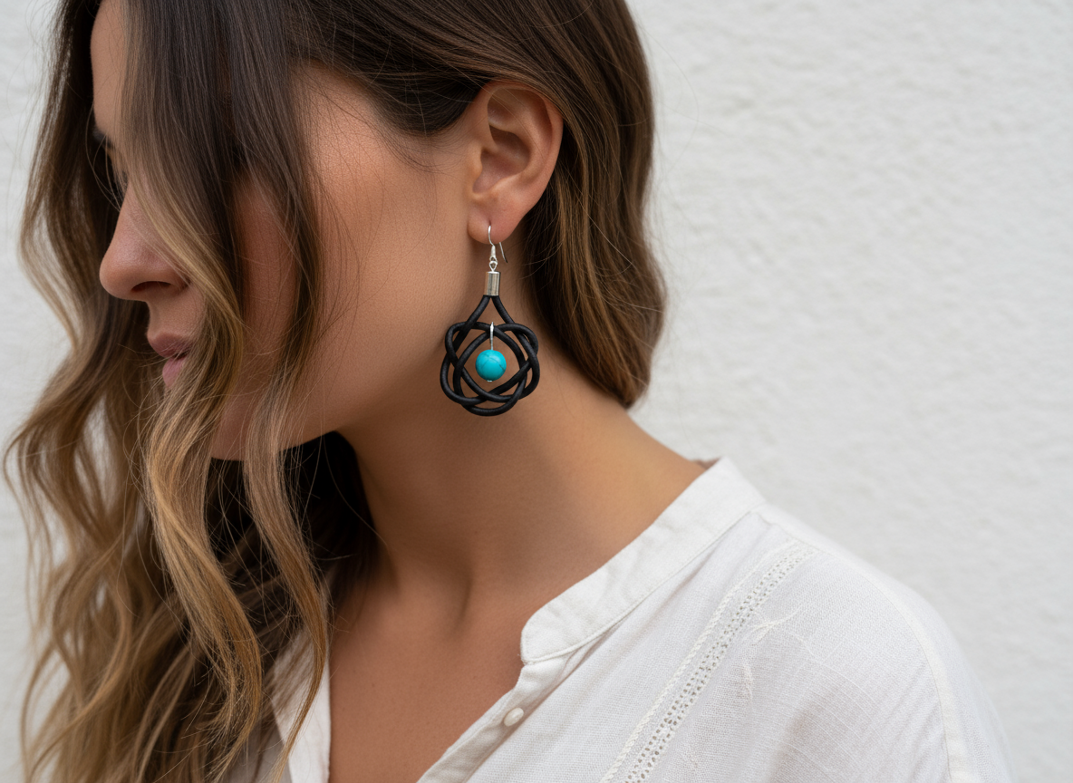 Pendientes con nudos de cuero y turquesa