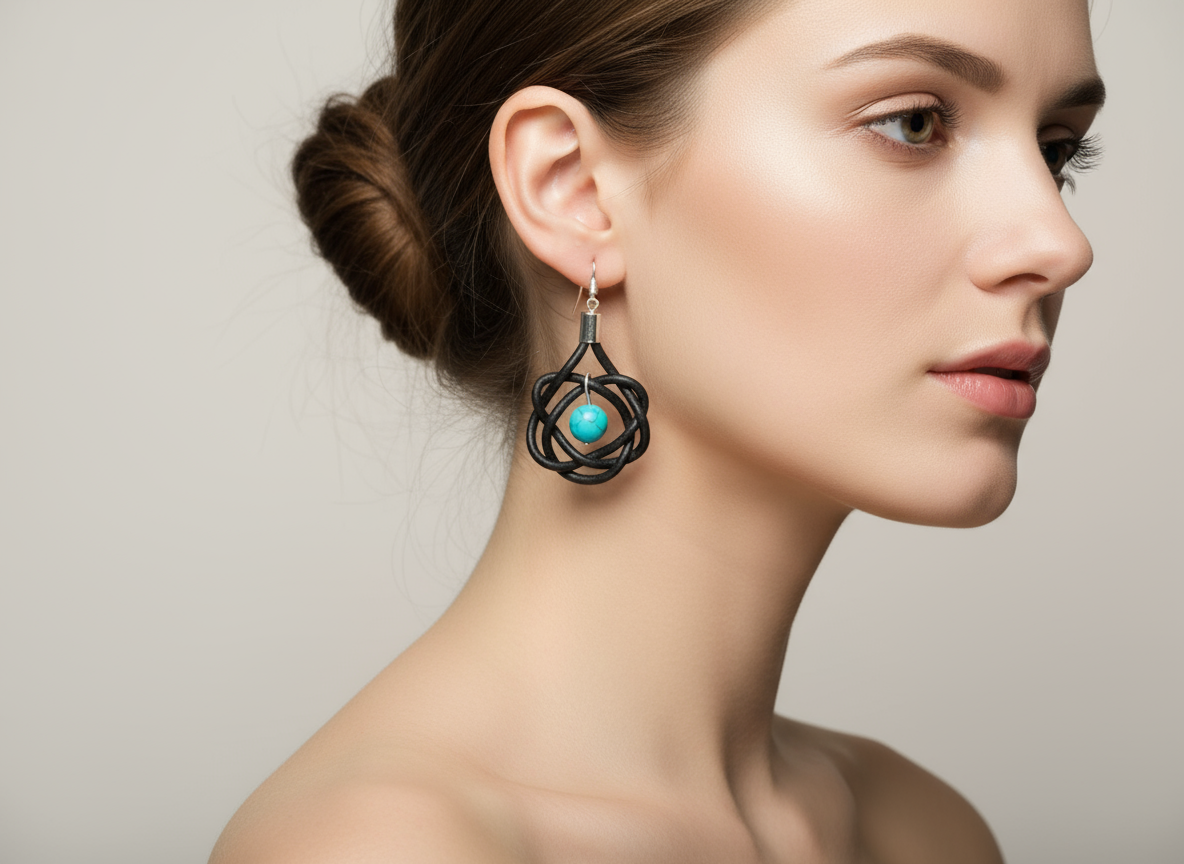 Pendientes con nudos de cuero y turquesa