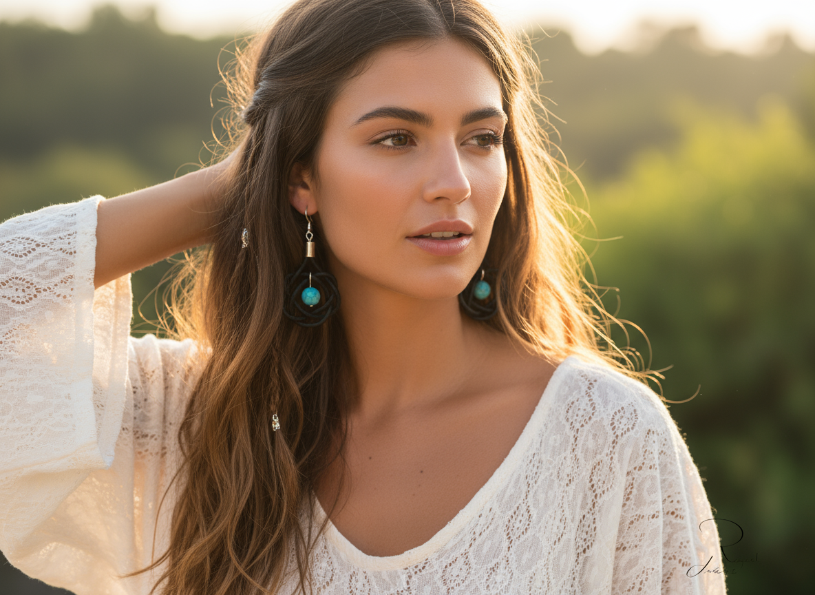 Pendientes con nudos de cuero y turquesa