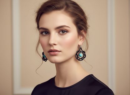 Boucles d'oreilles avec nœuds en cuir et turquoise