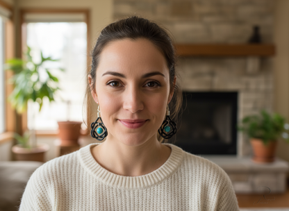 Pendientes con nudos de cuero y turquesa