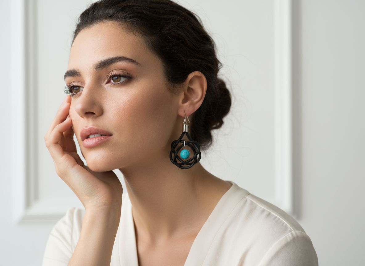 Pendientes con nudos de cuero y turquesa