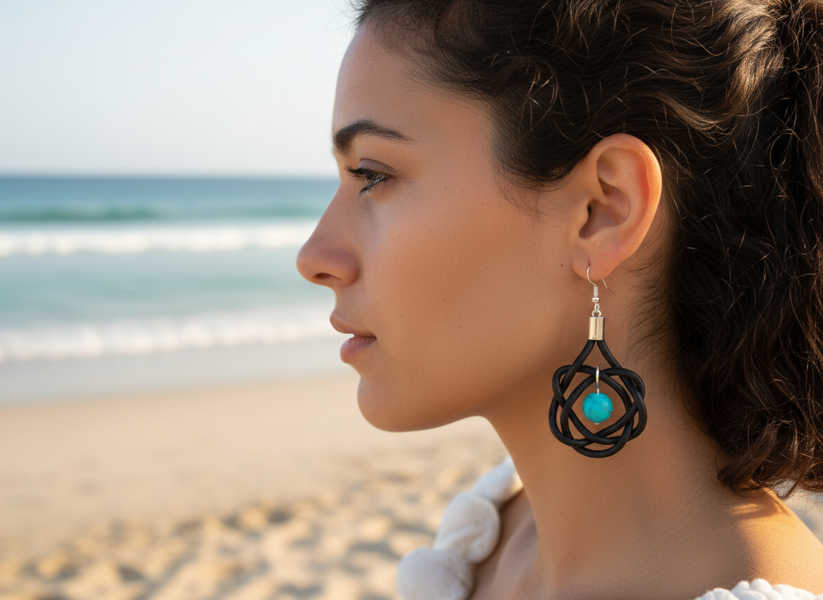 Pendientes con nudos de cuero y turquesa