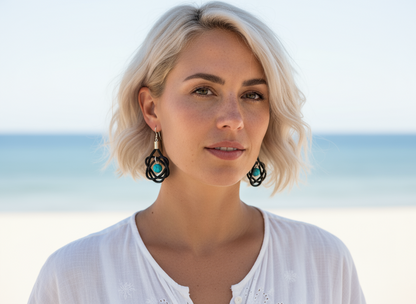 Pendientes con nudos de cuero y turquesa