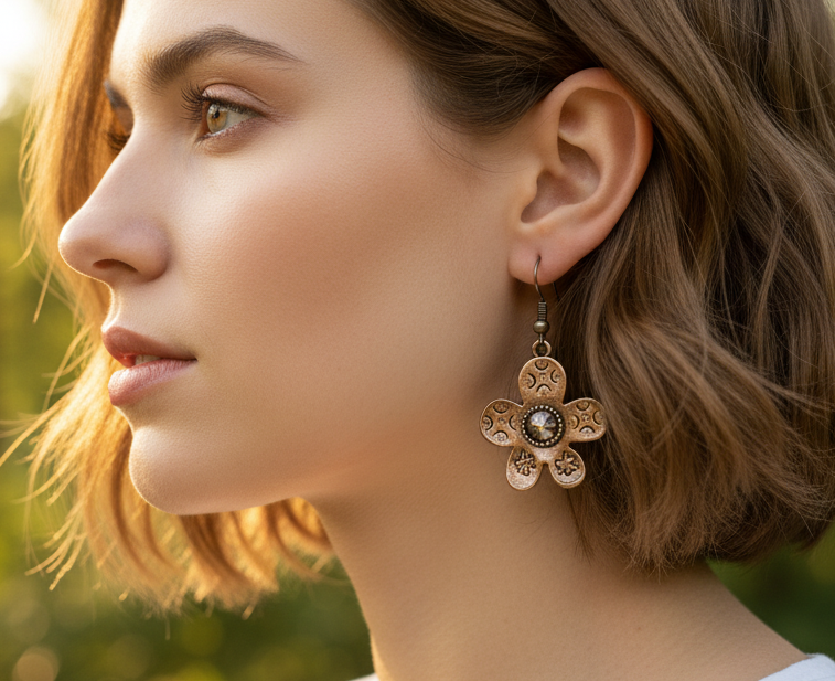 Hippie earrings with boho style daisies