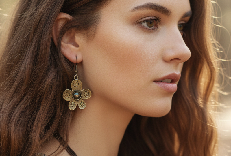 Hippie earrings with boho style daisies
