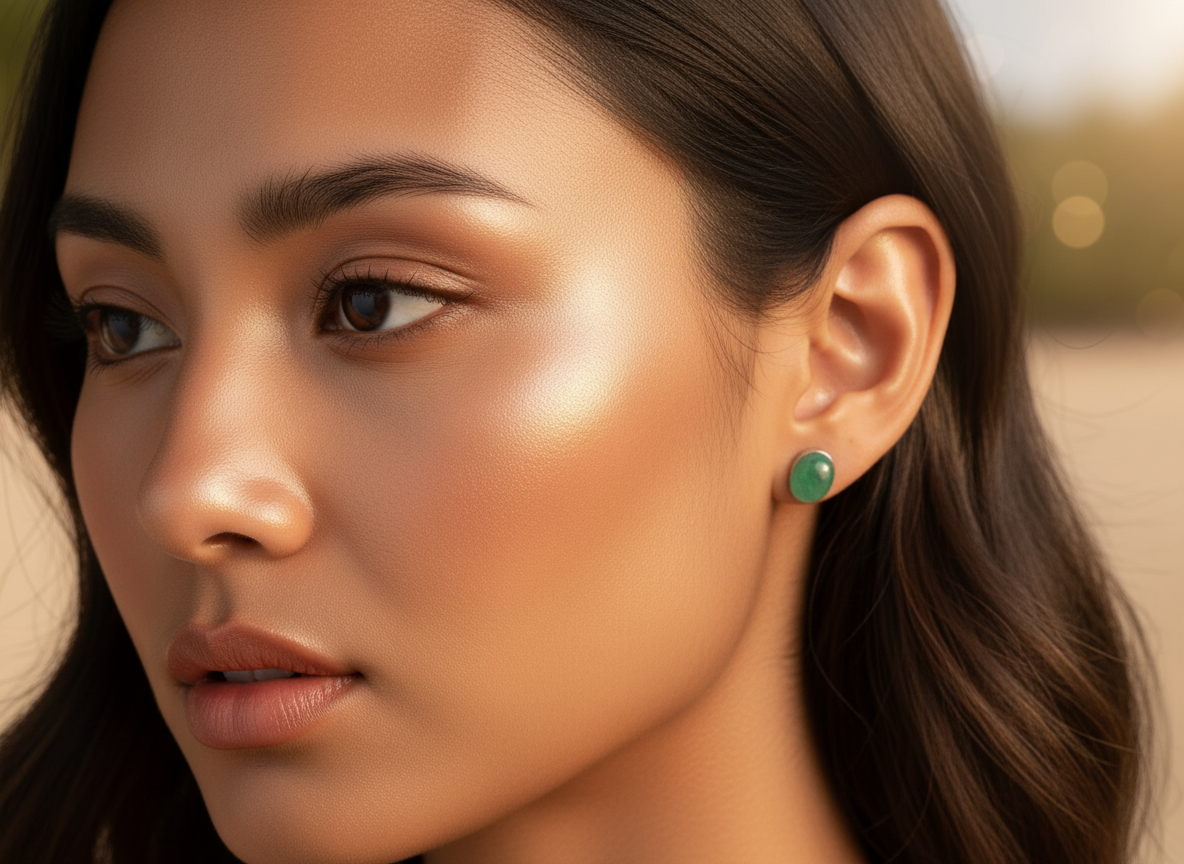 pendientes de botón de jade verde