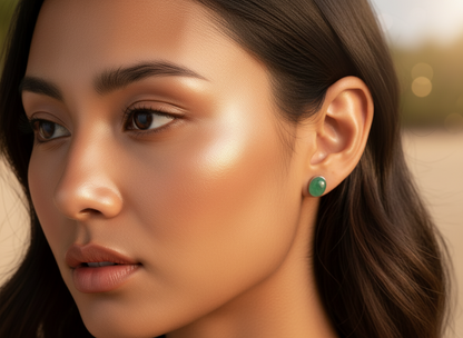 pendientes de botón de jade verde