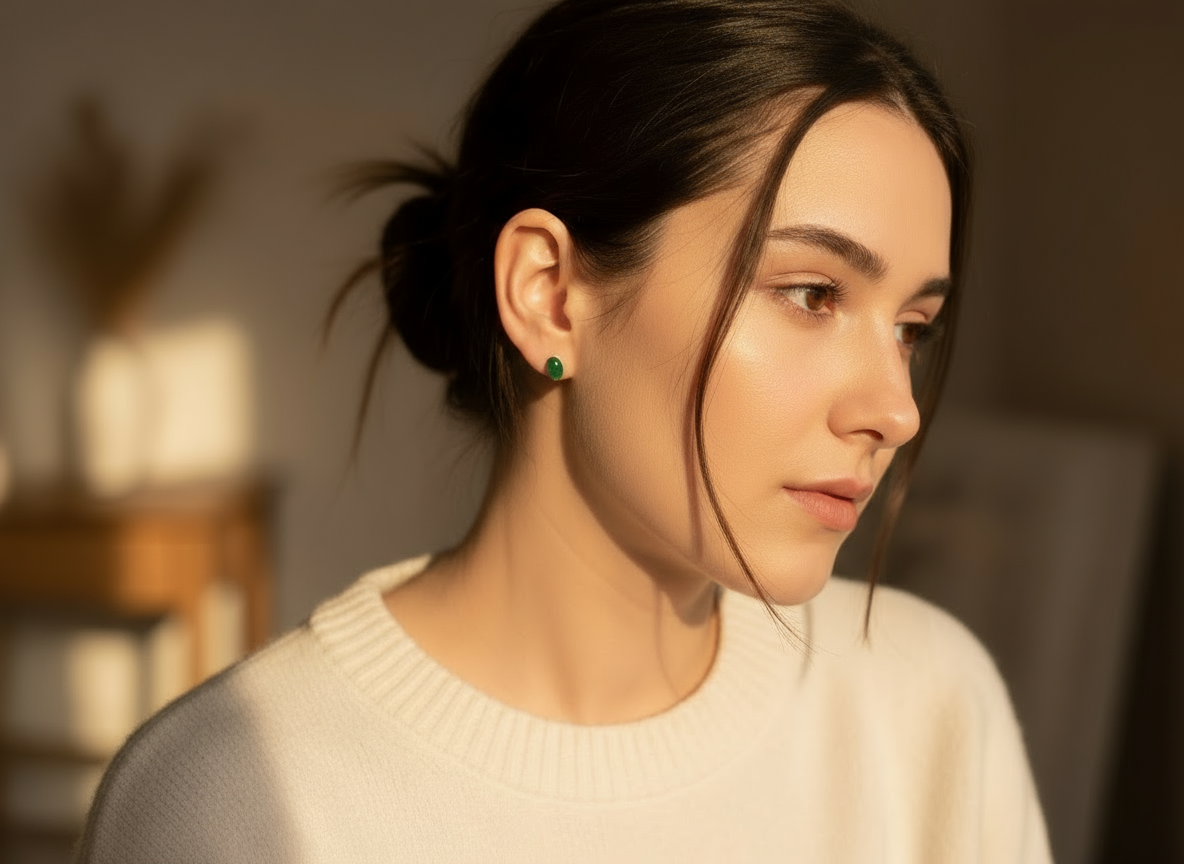 Boucles d'oreilles clous jade vert naturel
