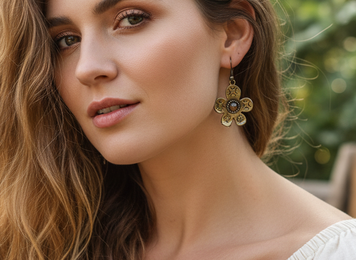 Hippie earrings with boho style daisies