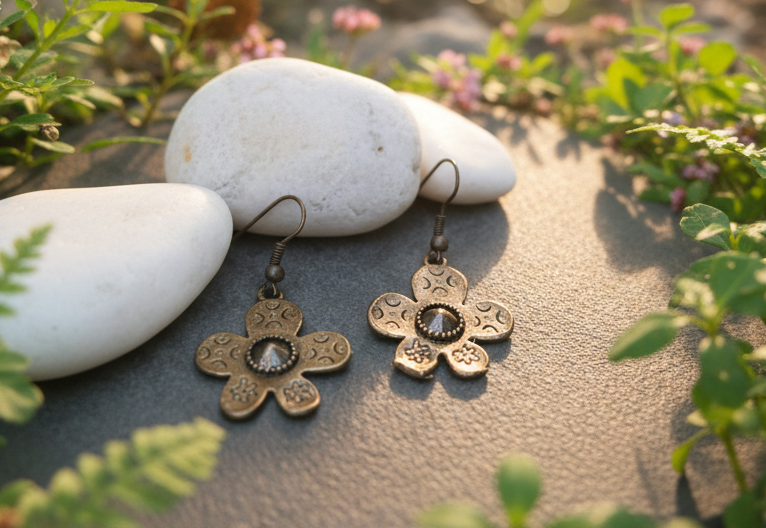Hippie earrings with boho style daisies