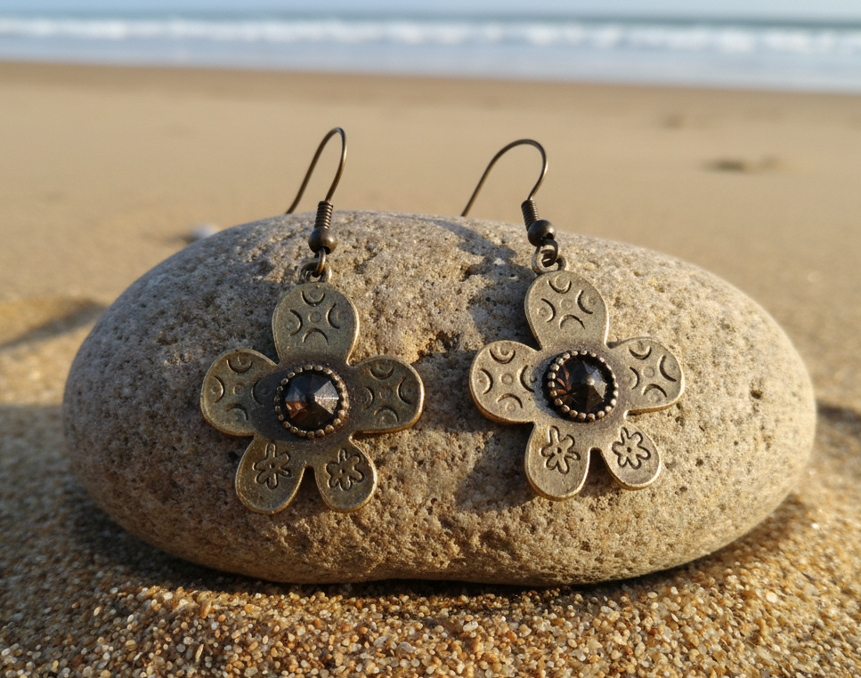 Hippie earrings with boho style daisies