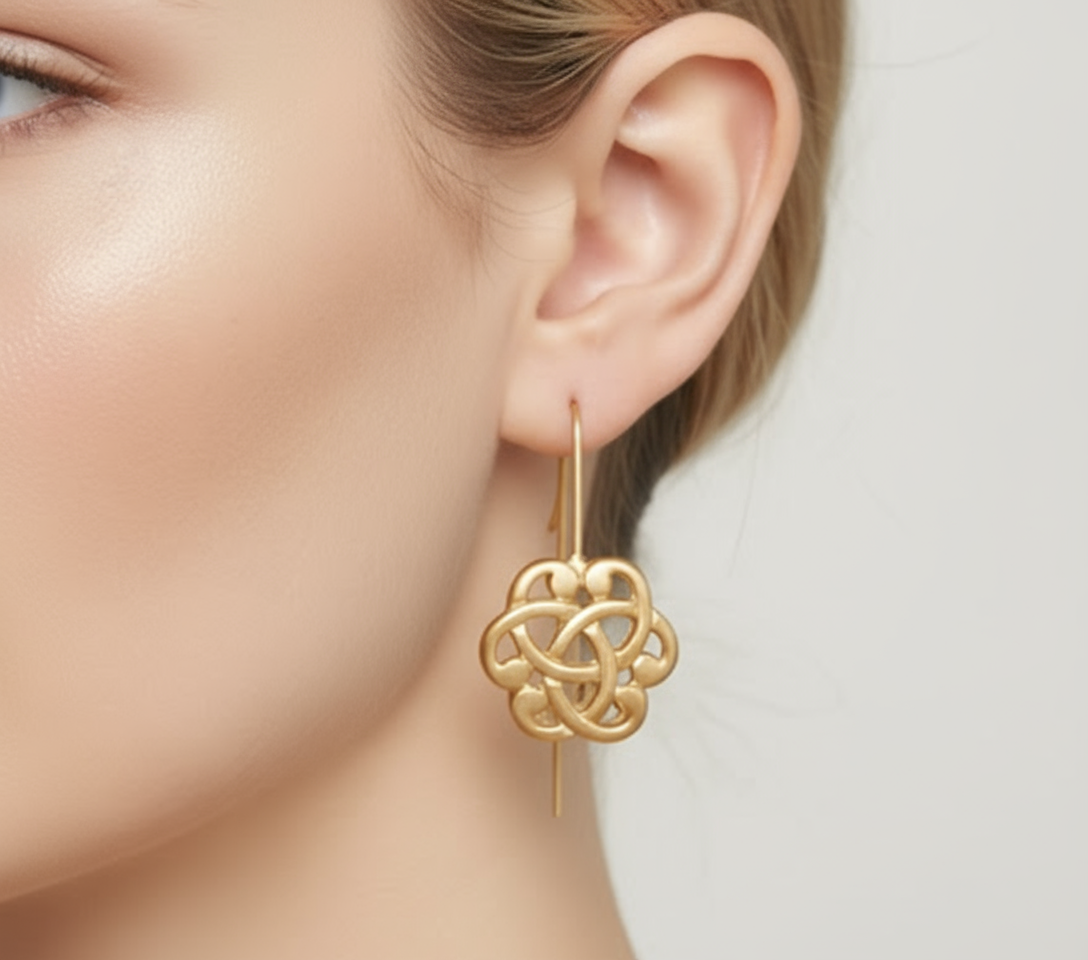 Gold earrings with Celtic triquetra symbol